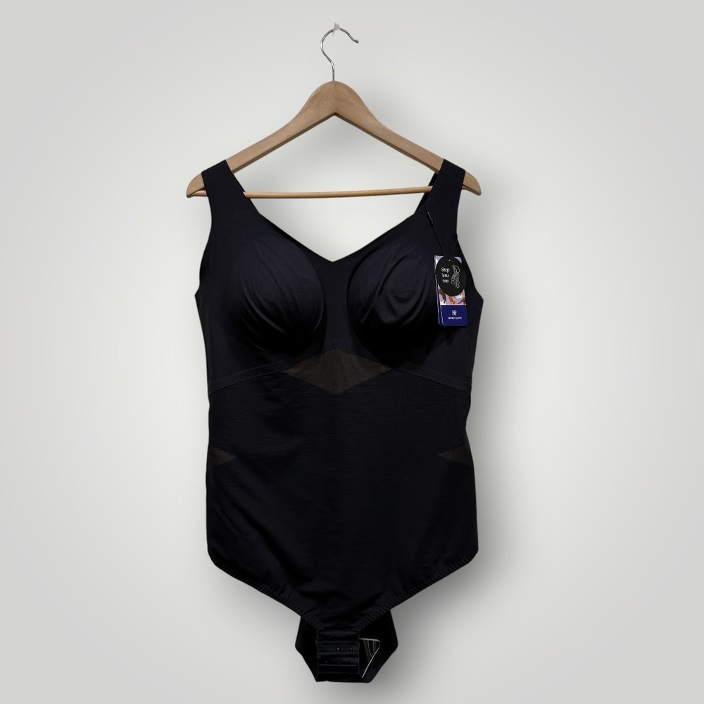 Honeylove Silhouette Bodysuit Jet Black 3X Shapewear Mesh Panels LWBS0201 NWT‎